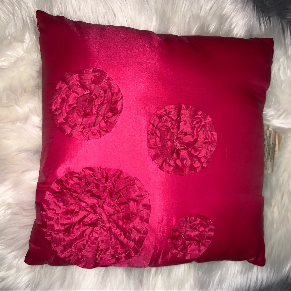 Pink Ruffle Flower Detail Decorative Throw Pillow
